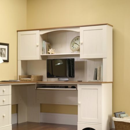 Sauder Harbor View Wood Hutch Antiqued White Office Depot