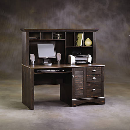 Sauder Harbor View Collection Computer Desk With Hutch Antiqued