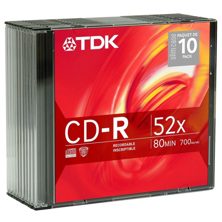 TDK CD R Recordable Media With Jewel Cases 700MB80 Minutes Pack Of 10 ...