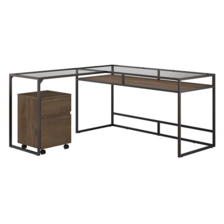 Bush Furniture Anthropology 60 W Glass Top L Shaped Desk With 2