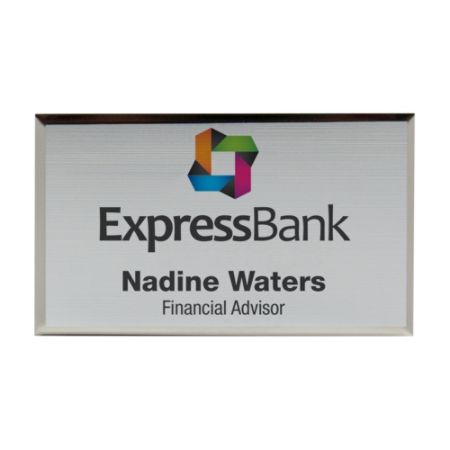 Custom Full Color Metallic Name Badge 2 X 3 12 Silver Office Depot