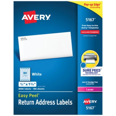 Avery Easy Peel Permanent Laser Address Labels Return 1 2 X 1 3 4 Fsc Certified White Pack Of 8 000 Item 297726