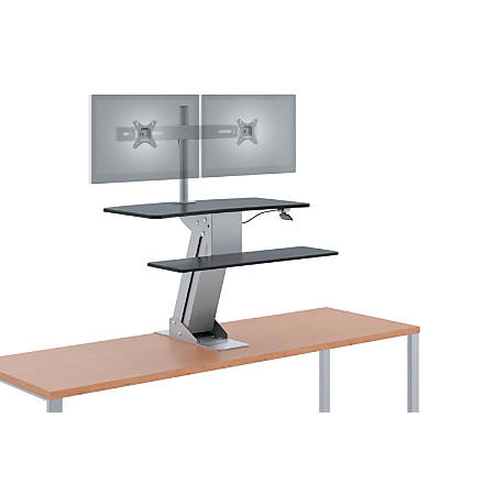 Hon Sit To Stand Desk Riser With Dual Monitor Arms 19 X 31 X 32
