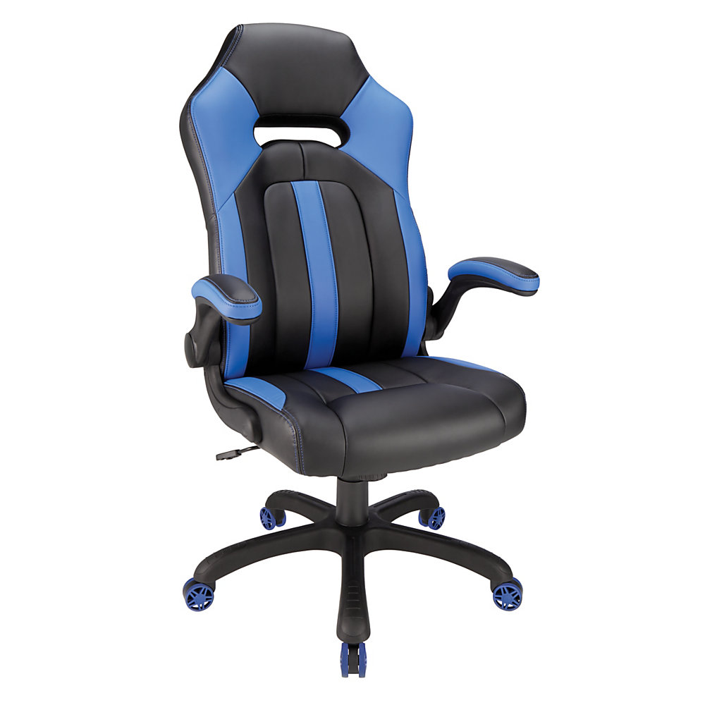UPC 735854974565 product image for Realspace� Bonded Leather High-Back Gaming Chair, Blue/Black | upcitemdb.com