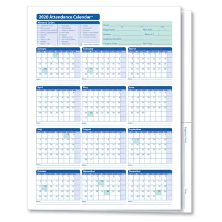 Complyright 2020 Attendance Calendar Folders 9 3 8 X 11 3 4 White Pack Of 25 Item 316382