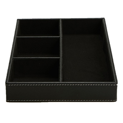 Mind Reader 4 Compartment Faux Leather Tray Desk Organizer Black