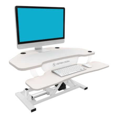 versadesk push button desk electric riser power pro corner sit adjustable stand height depot office officedepot