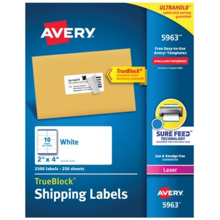 Avery Trueblock White Laser Shipping Labels 5963 2 X 4 Pack Of 2 500 Item 326794