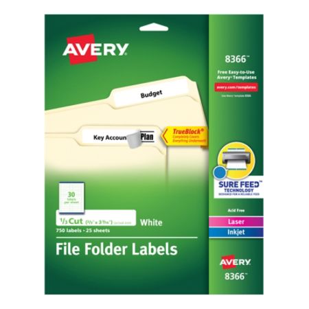 Avery Trueblock Permanent File Folder Labels 8366 2 3 X 3 7 16 White Pack Of 750 Item 327025