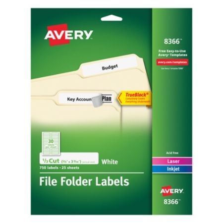 Avery TrueBlock Permanent File Folder Labels 8366 23 x 3 716 White Pack Of 750 - Office Depot