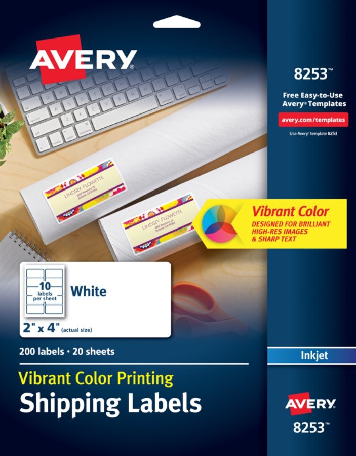 Avery Inkjet Shipping Labels For Color Printing 8253 2 X 4 White Pack Of 200 Item 327043