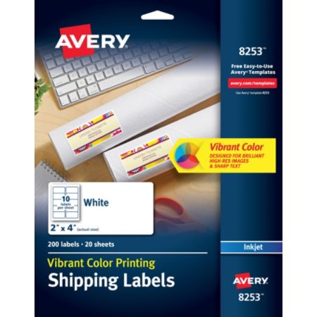 Avery Inkjet Shipping Labels For Color Printing 8253 2 X 4 White Pack Of 200 Item 327043