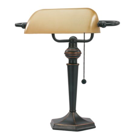 Realspace Bankers Lamp 15 H Amber ShadeAntique Bronze Base by Office Depot & OfficeMax