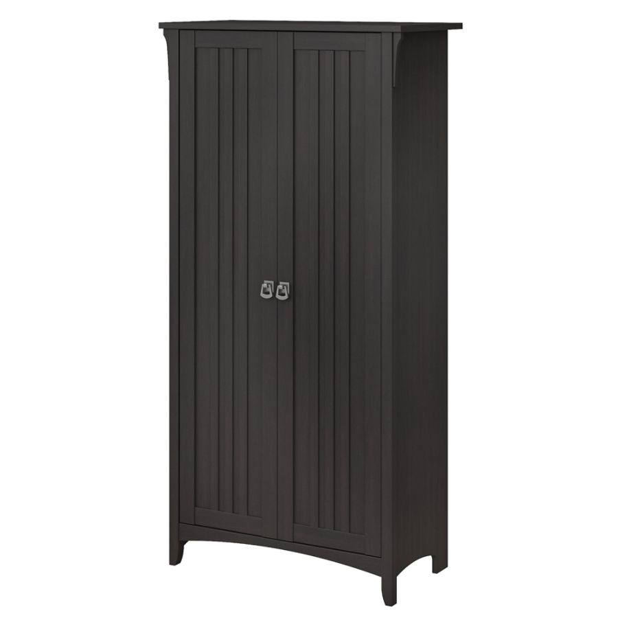 Salinas Tall Storage Cabinet with Doors Vintage Black - Bush Furniture: Nautical Style, 5 Shelves, MDF Construction