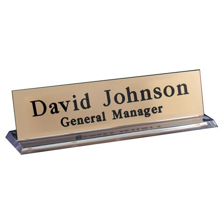 Custom Engraved Plastic Desk Signs With Plexiglass Holder 2 X 8