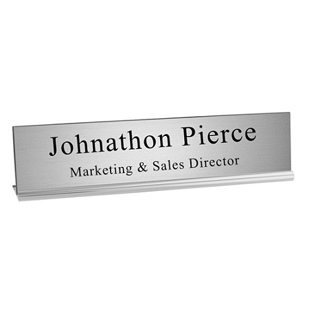 Custom Engraved Plastic Desk Signs With Metal Holder 2 X 10