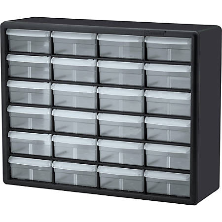akro-mils 24-drawer plastic storage cabinet - 24 drawer(s) - 15.8" height x  6.4" depth - floor, wall mountable - black, clear - plastic, polymer -