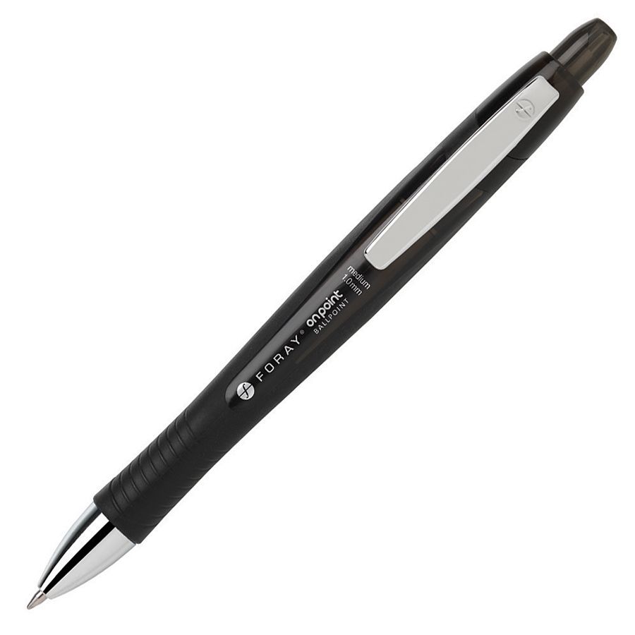 FORAY Retractable Ballpoint Pens With Grip Medium Point 1.0 mm Black ...