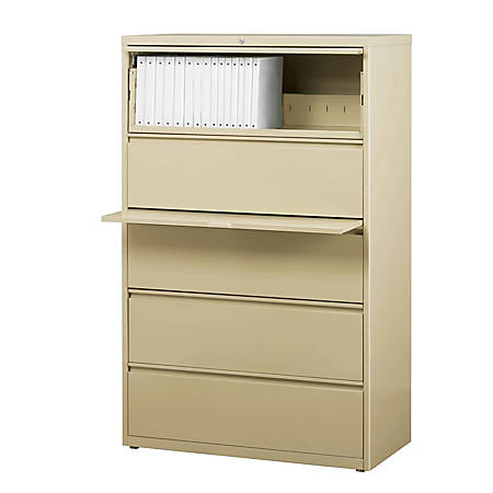 Workpro 36 W Lateral 5 Drawer File Cabinet Metal Putty Office Depot
