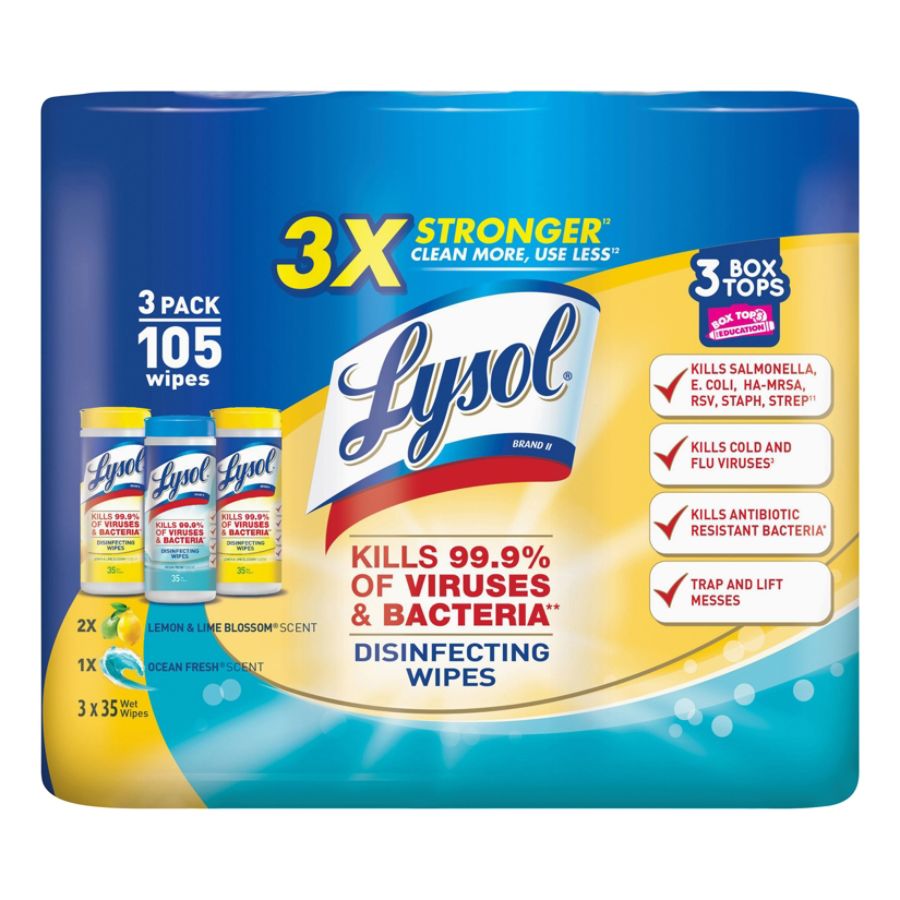 UPC 019200967280 product image for Lysol Disinfecting Wipes Pack - Wipe - Lemon Lime Blossom, Ocean Fresh Scent - 3 | upcitemdb.com