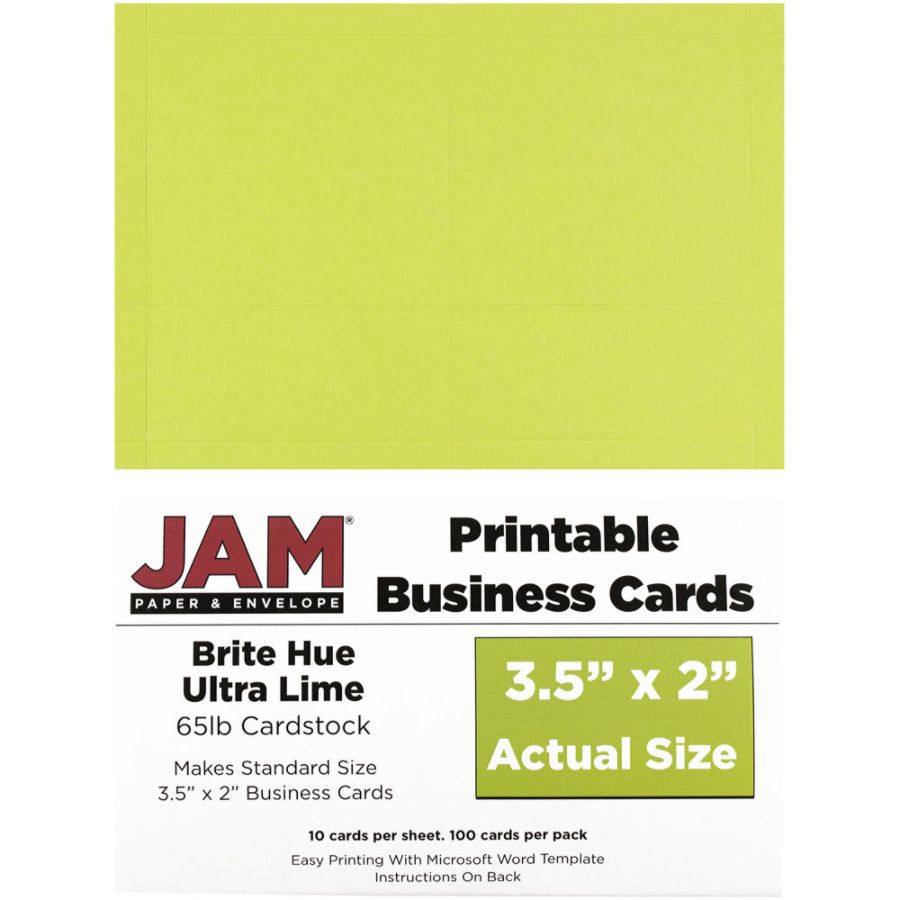 Jam Paper Printable Business Cards 3 1 2 X 2 Lime Green 10