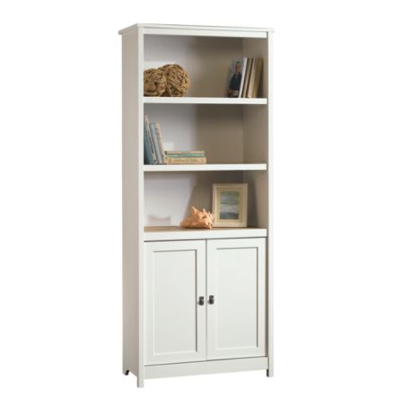 Sauder Cottage Road 5 Shelf Library With Doors Soft White Office