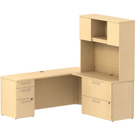 bush furniture series business drawer lateral pedestal hutch maple shaped desk cabinet delivery standard natural file officedepot