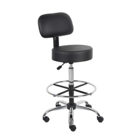 Safco 6660BL SitStar Industrial Polyurethane Stool With Chrome Base & Foot Ring,Heavy-Duty Design, 250lb Limit, & 34" Seat Height, Black