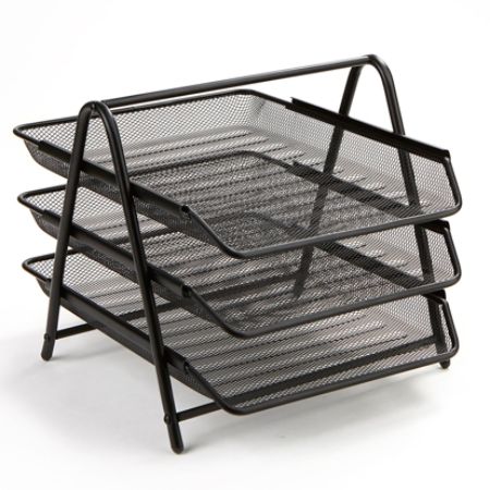 Mind Reader 3 Tier Steel Mesh Paper Tray Desk Organizer Black