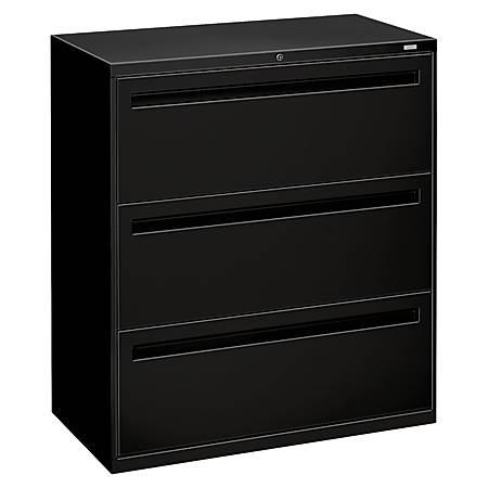 Hon 36 W Lateral 3 Drawer File Cabinet Metal Black Office Depot