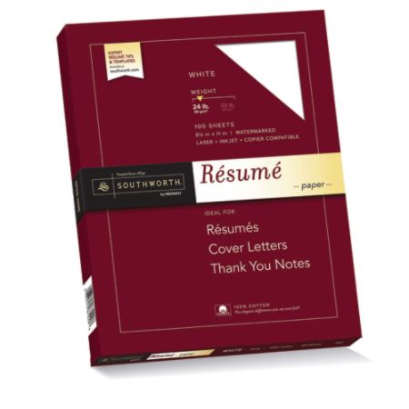 Southworth 100 Cotton Resume Paper 8 1 2 X 11 24 Lb 100 Recycled White Pack Of 100 Item 402198