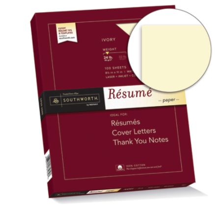 Southworth 100 Cotton Resume Paper 8 1 2 X 11 24 Lb 100 Recycled Ivory Pack Of 100 Item 402206