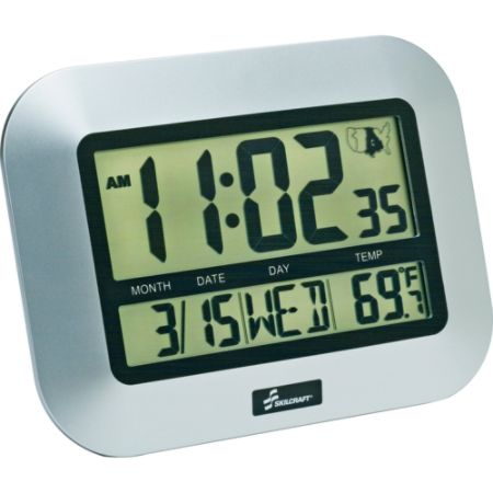 SKILCRAFT LCD Digital Display Clock Silver - Office Depot