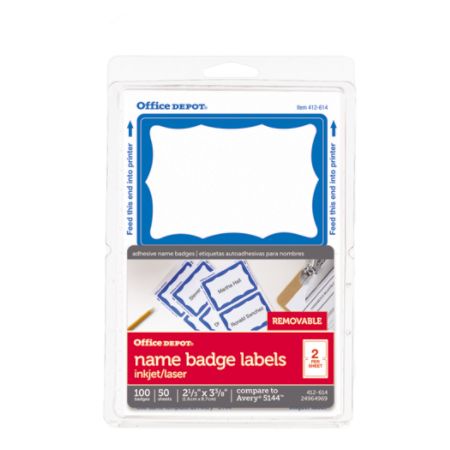 office depot brand name badge labels 2 13 x 3 38 blue pack of 100 by