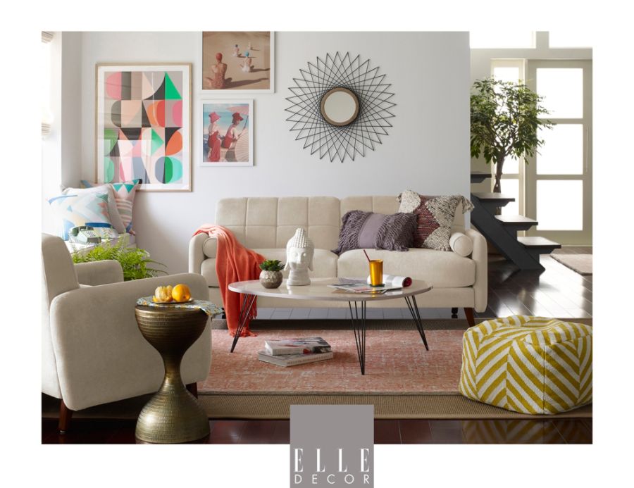 Elle Decor Natalie Mid Century Modern Arm Chair Beige Chestnut