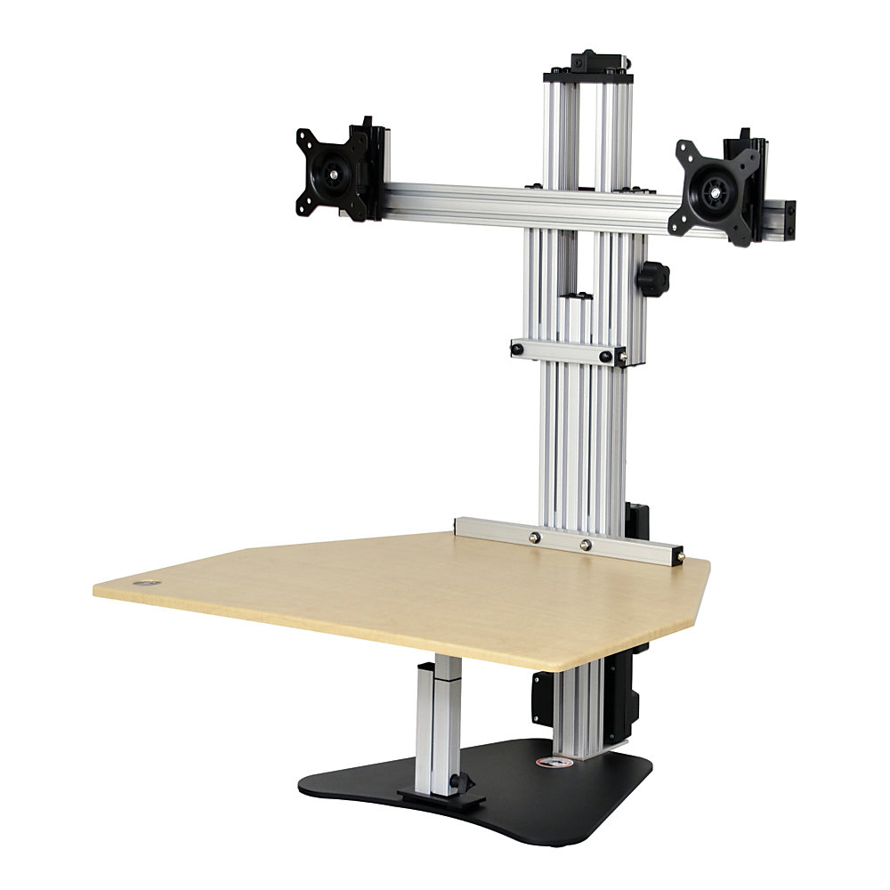 Standing and moving during the day can provide a wide array of health benefits over sitting all day long. This adjustable stand lets you stand for portions of the day, and then sit when you start to tire. Accommodates 2 monitors weighing up to 10 lb and measuring 25