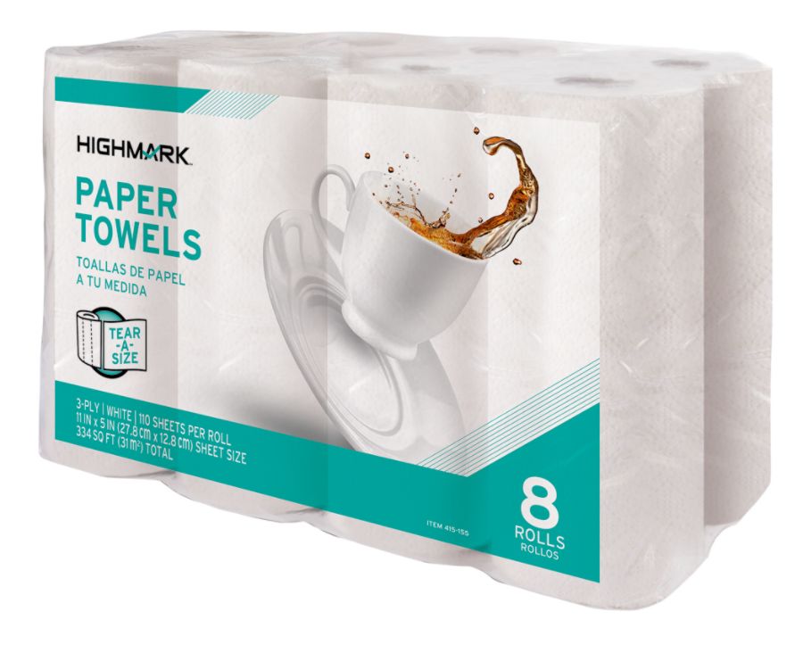 Highmark 3 Ply Tear A Size Kitchen Paper Towels White 11 X 5 110 Towels Per Roll Pack Of 8 Rolls Case Of 4 Packs Office Depot