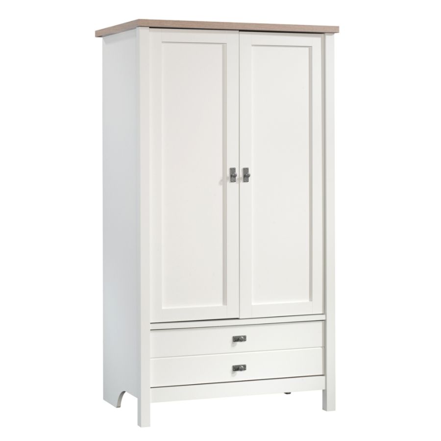 Sauder Cottage Road Armoire Soft White: Laminated MDF, Metal Hardware, Includes Drawers & Anchoring Kit