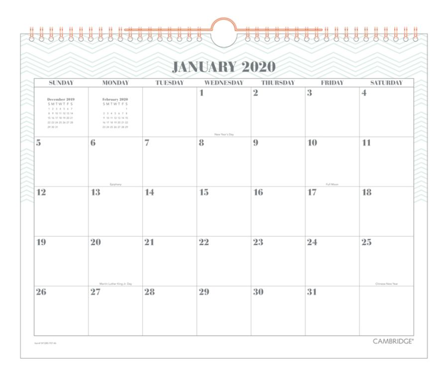 Cambridge WorkStyle Monthly Wall Calendar, 15 x 12, Mint, 2020, W1280
