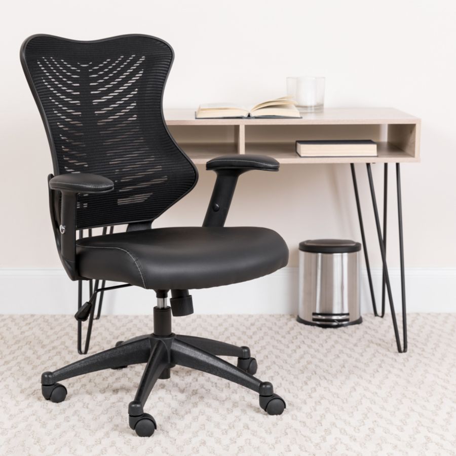 Executive Swivel Office Chair with Leather Padded Seat Black - Flash Furniture