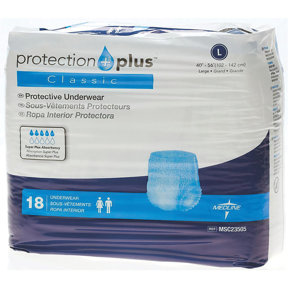 Absorbent polymer construction offers great containment and helps care for patient's skin Super-absorbent polymer material improves containment. Cloth-like outer cover feels comfortable against the skin and helps reduce irritation and rashes. Discreet design minimizes bulk, ensuring confidence throughout the day. Extra-wide belts secure the undergarments in place. Includes 2 belts. Replacement belts sold separately.