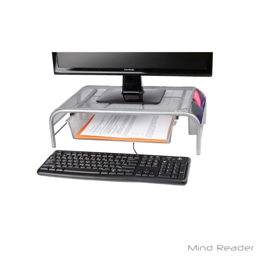 Mind Reader Metal Mesh Monitor Stand With Drawer Silver Office Depot