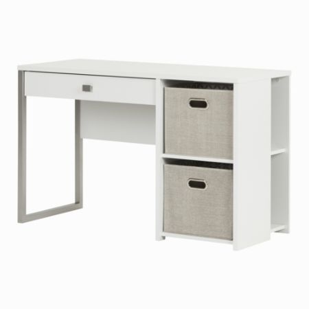 South Shore Interface Desk With Storage Baskets Taupepure White