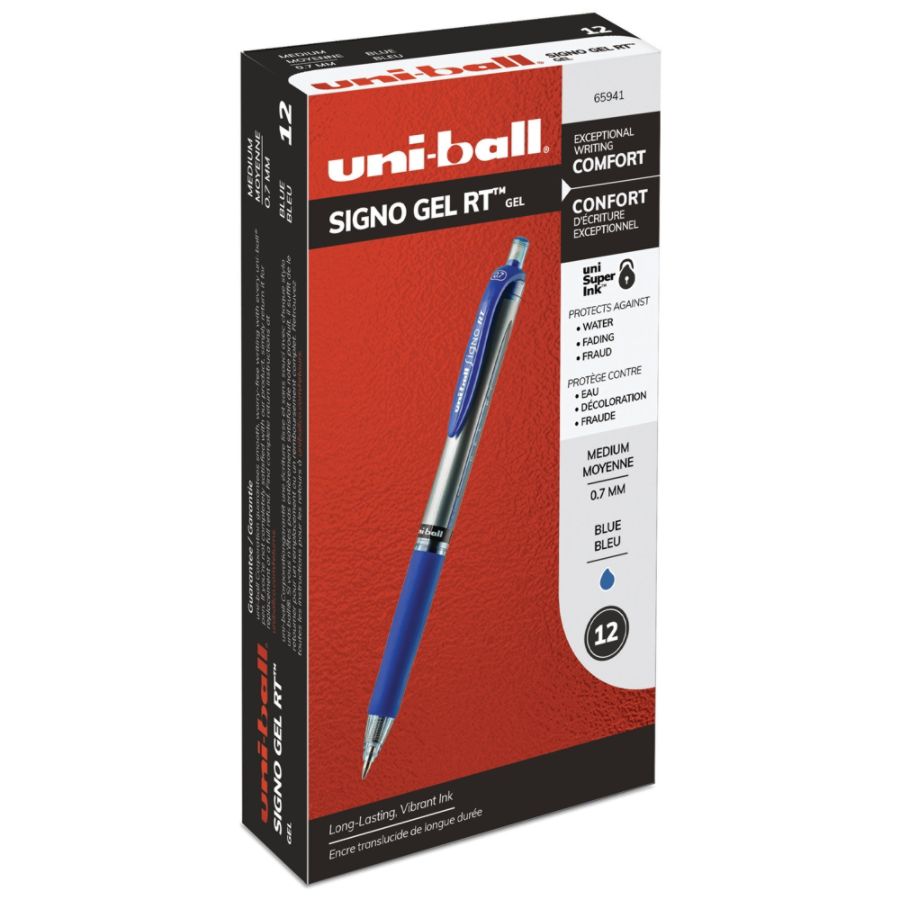 uniball Signo Gel RT Retractable Pens, Medium Point, 0.7 mm, Silver