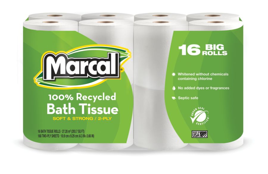 Marcal Small Steps 100% Recycled 2-Ply Toilet Tissue, 16 Rolls/Pack