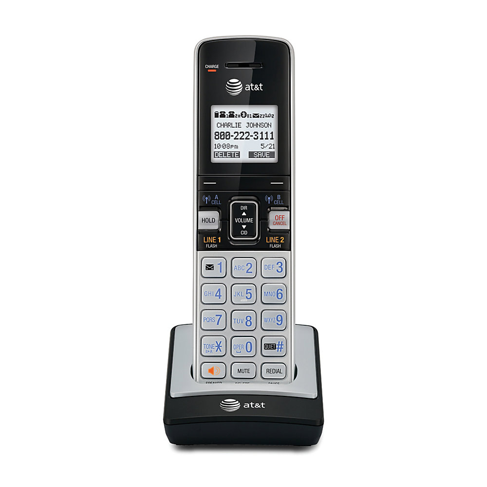 Expand your phone system with an additional handset Works with AT&T TL86103 Connect-to-Cell expandable phone systems. Accessory handset only does not operate unless connected to a TL86103 system. DECT 6.0 technology delivers enhanced range and bandwidth for a more private and clear conversation. Backlit handset keypad and display make it easy to view incoming calls. Voicemail waiting indicator lets you access your voicemail directly from the wireless handset using a single key. Call waiting/caller ID with Caller ID Announce displays and announces the name and number of incoming calls. Remembers up to 50 callers for convenient callback. Call Waiting/Caller ID service required from your local telephone company. Connects to Bluetooth�-enabled cell phones. Make and receive cellular calls from your home phone system. Stores up to 6,000 directories from up to 4 cell phones. Mobile notifications keep you up to date on text and e-mail messages as well as social media and calendar updates. Handset beeps and displays the type of message received. Features speakerphone for hands-free use. Compatible with Android mobile phones.