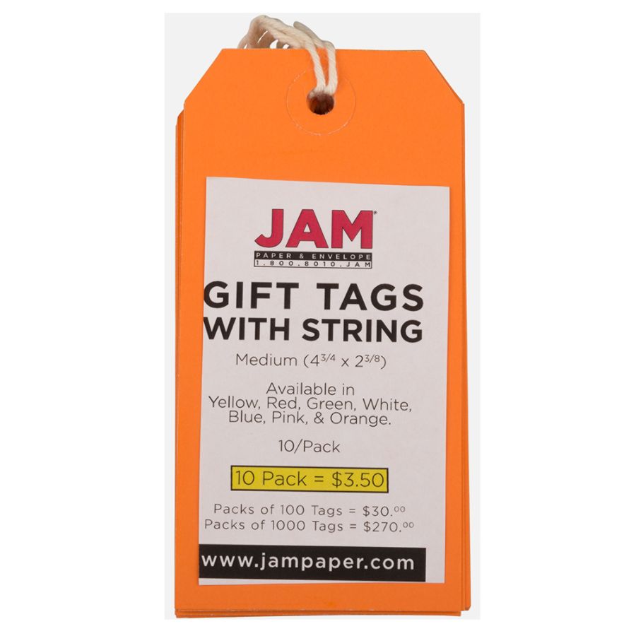 JAM Paper&reg; Gift Tags, 4 3/4" x 2 3/8", Orange, Pack Of 10