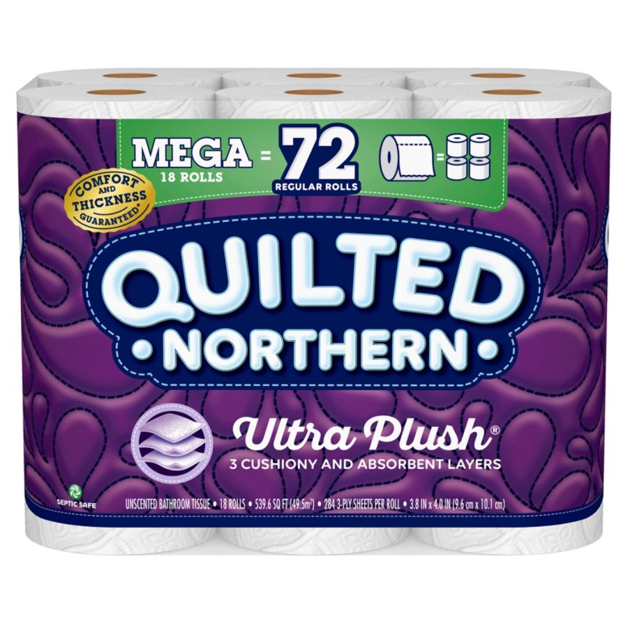 Quilted Northen Ultra Plush Toilet Paper, 18 Mega Rolls (= 72 Regular Rolls)