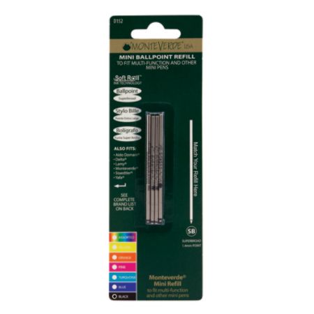 Monteverde Mini Ballpoint Pen Refills Super Broad Point 1.4 mm Black ...