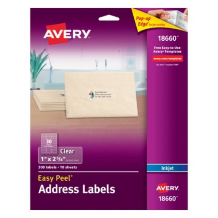 Avery Easy Peel Permanent Address Labels 18660 1 X 2 5 8 Clear Pack Of 300 Item 472131